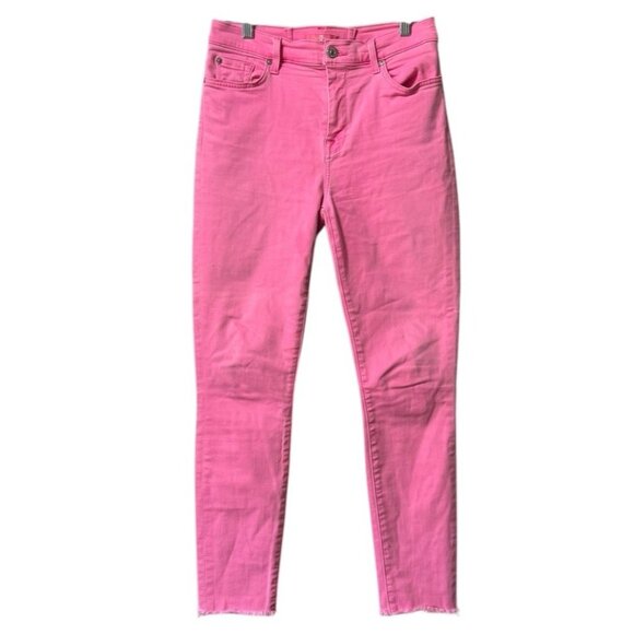 7 For All Mankind Pink Skinny Ankle‎ Jeans Women Size 29 Stretch Preppy Modern - Picture 1 of 16